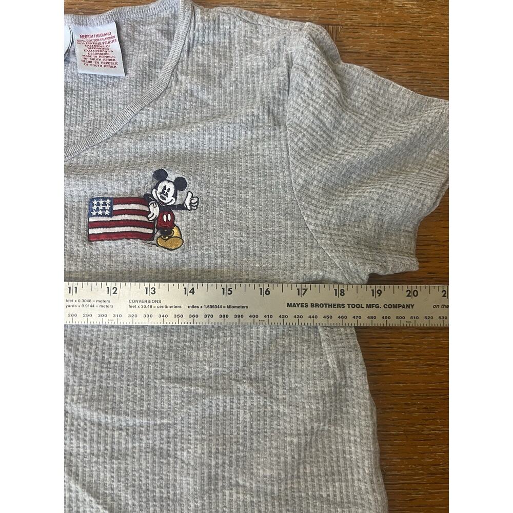 Vintage Disney Mickey Mouse Henley T Shirt Women's Large USA Flag Ribbed Tee - Picture 5 of 6